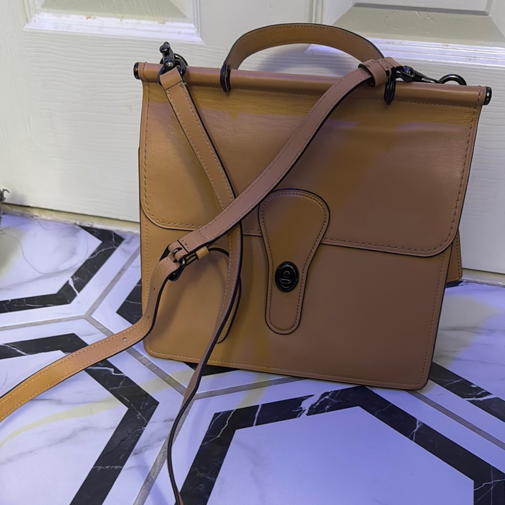 Coach Tan Leather Satchel with Structured Design